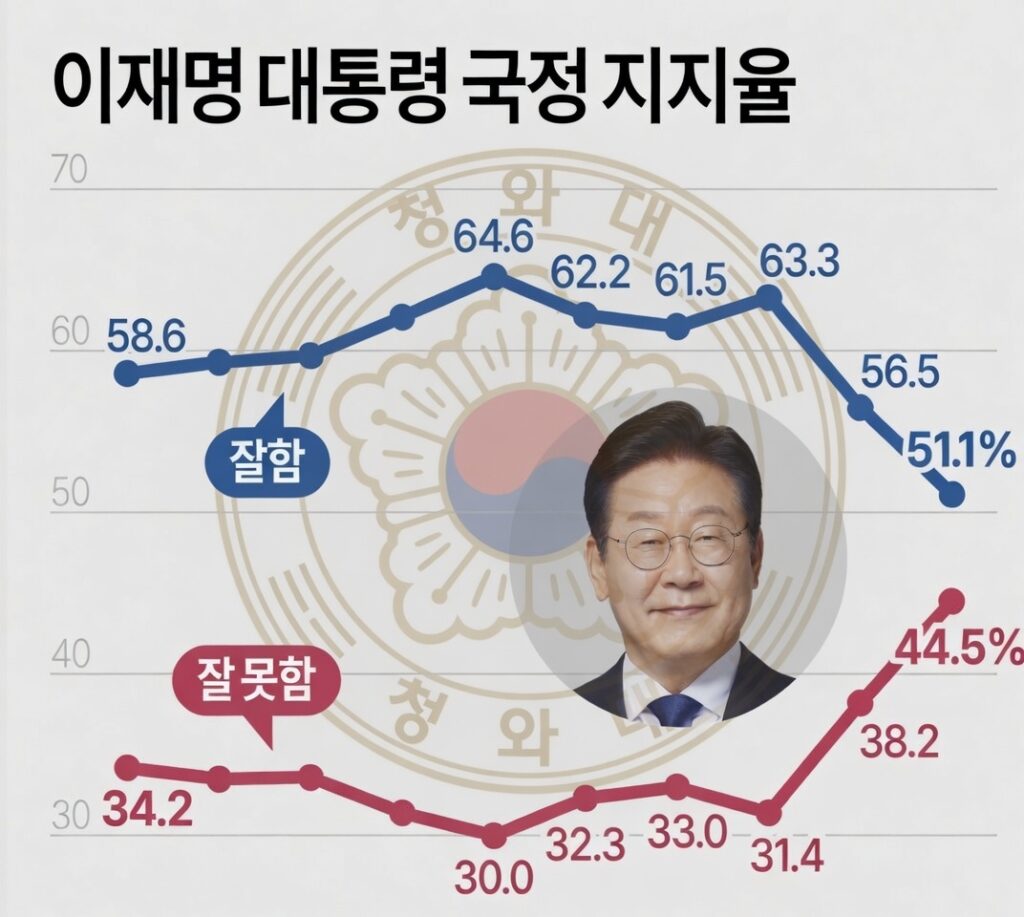 이재명 대통령 지지율 3주 만에 하락 전환… 38%대 기록